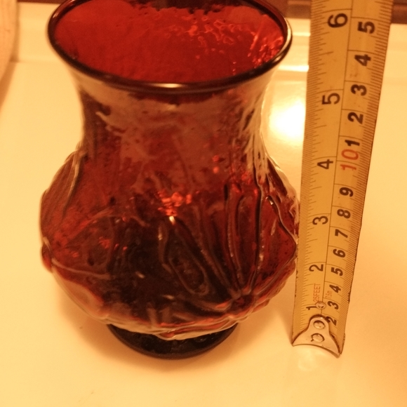 Vintage Anchor Hocking Rainflower pattern, Red Flower Vase or candle holder - Picture 10 of 12